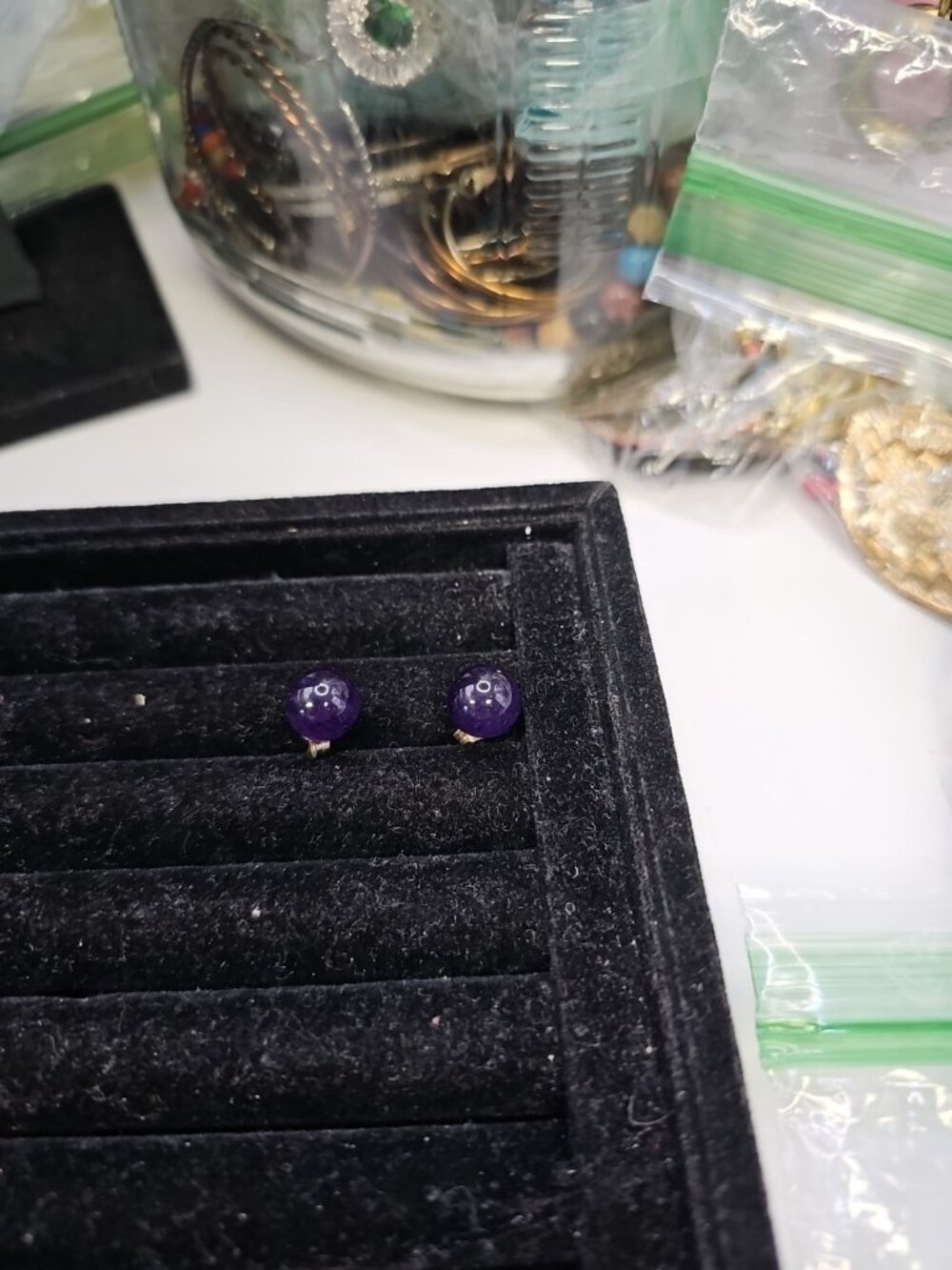 Earrings Pierced Studs Amethyst Balls